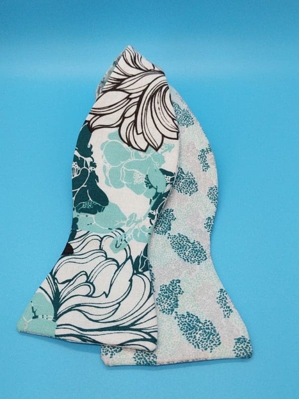 Green Brown Silver Floral Bow Tie - Image 3
