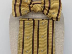 Gold Striped Italian Silk Bow Tie & Pocket Square