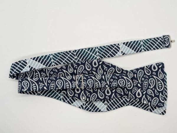 Navy & White Paisley Bow Tie