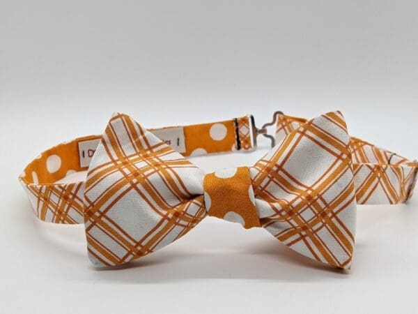 Orange Plaid & Polka Dot Reversible Bow Tie