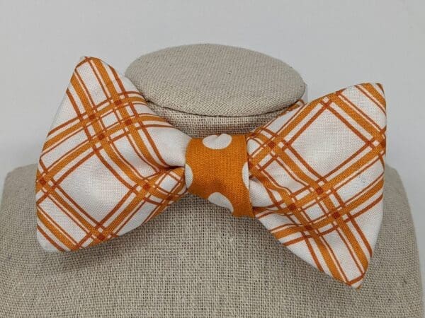 Orange Plaid & Polka Dot Reversible Bow Tie