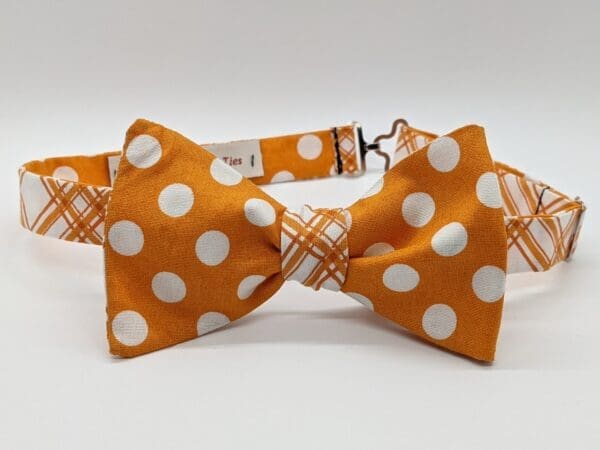 Orange Plaid & Polka Dot Reversible Bow Tie