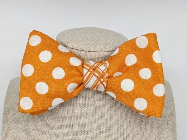 Orange Plaid & Polka Dot Reversible Bow Tie