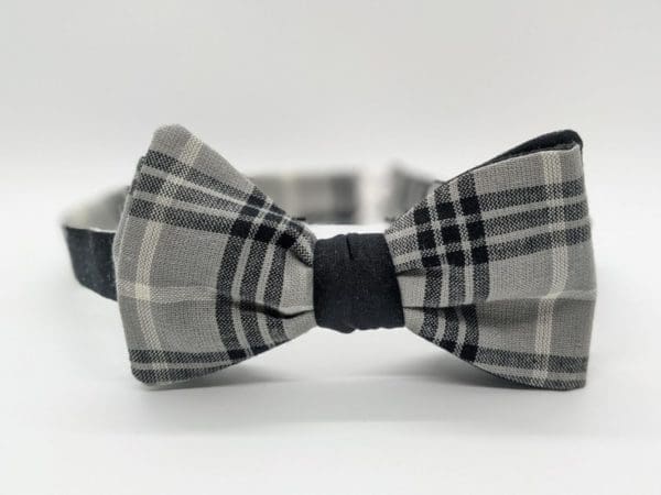 Gray & Black Plaid Bow Tie