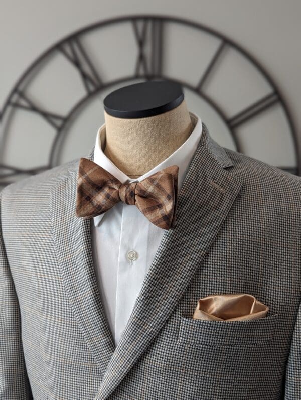 Lt. Brown Plaid Bow Tie