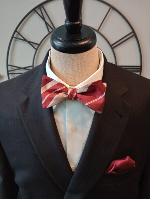 Crimson Stripe Polyester Bow Tie