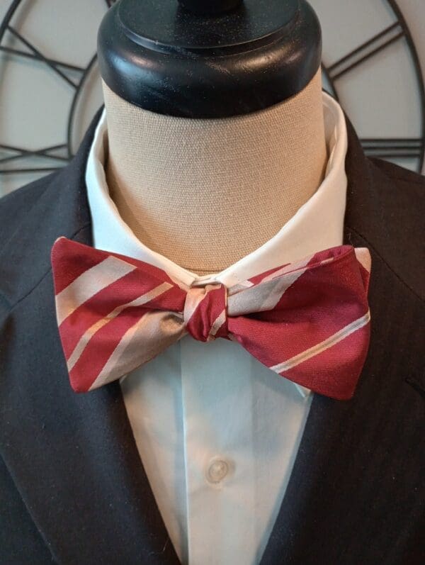 Crimson Stripe Polyester Bow Tie