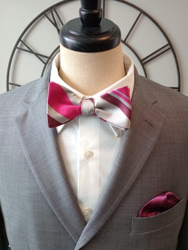 Pink Stripe Polyester Bow Tie