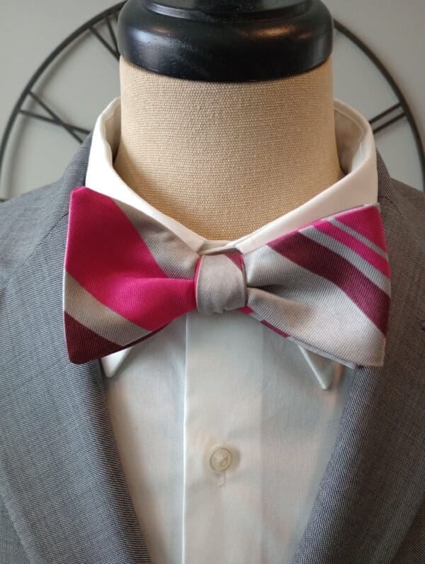 Pink Stripe Polyester Bow Tie