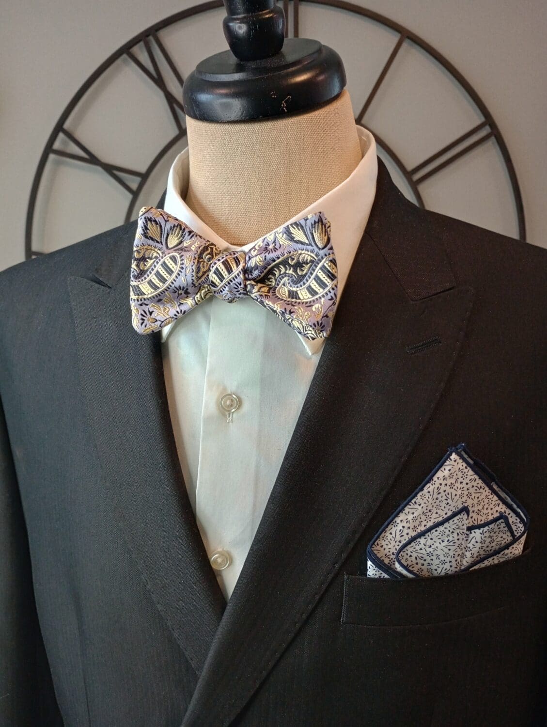 Navy & Gold Paisley Bow Tie