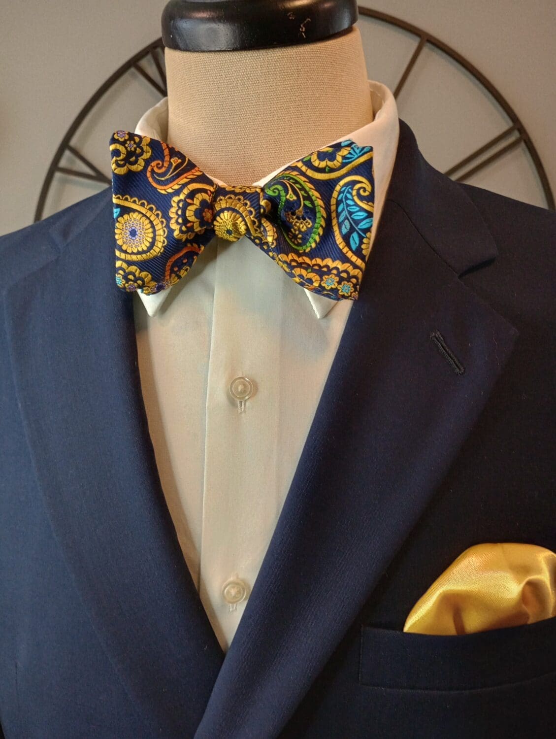 Navy & Gold Paisley Bow Tie