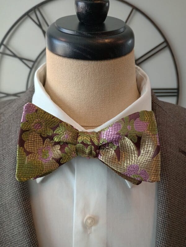 Pink, Green Floral Silk Bow Tie