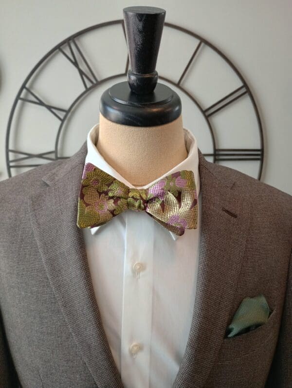 Pink, Green Floral Silk Bow Tie