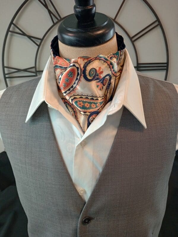 Orange Paisley Silk Ascot Tie