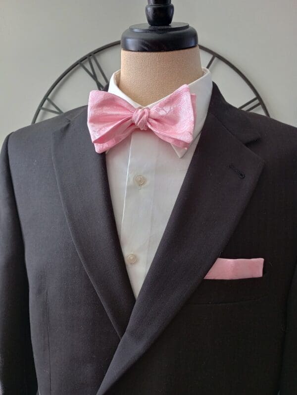 Pink Embossed Floral Bow Tie