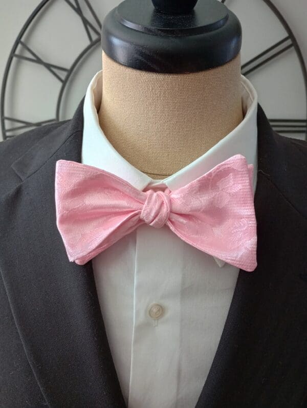 Pink Embossed Floral Bow Tie