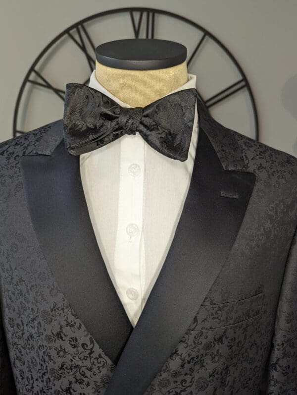 Black Embossed Floral Bow Tie