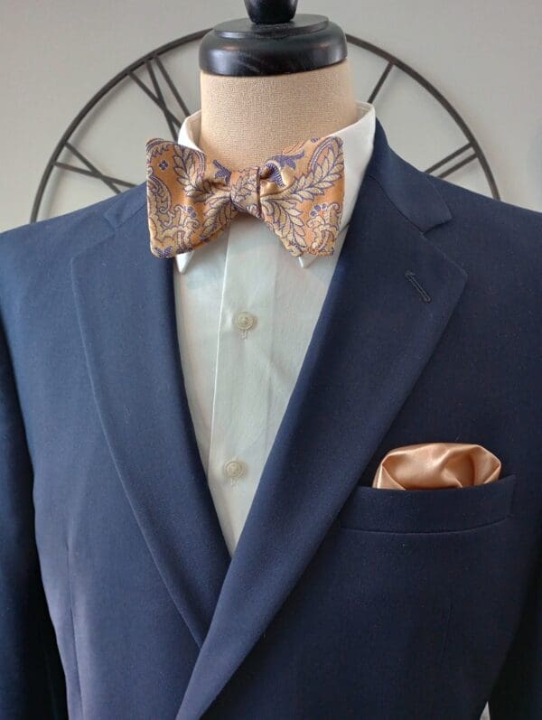Beige & Gold Banarasi Silk Bow Tie