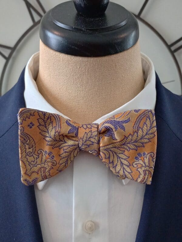 Beige & Gold Banarasi Silk Bow Tie