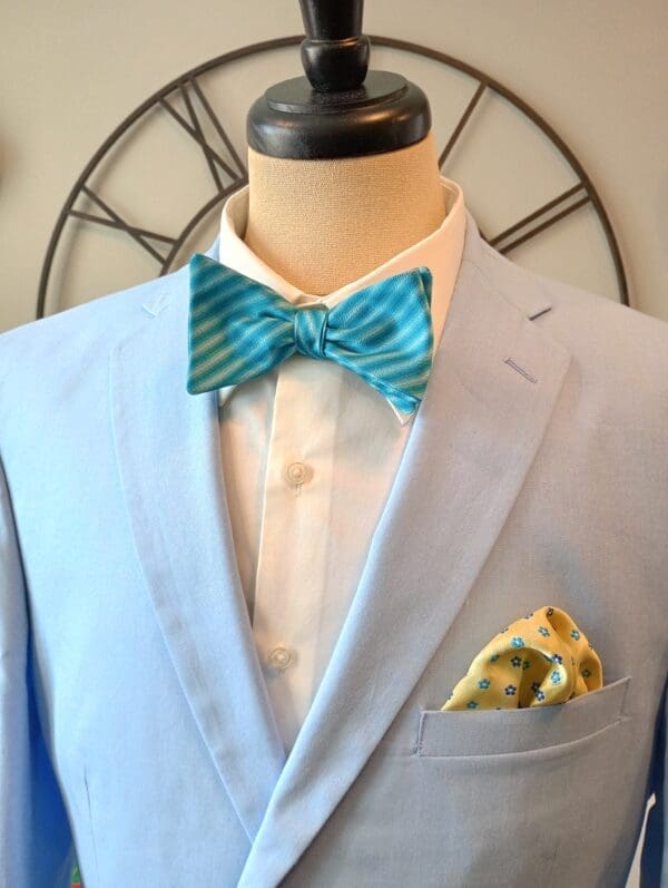 Teal Stripe Silk Bow Tie